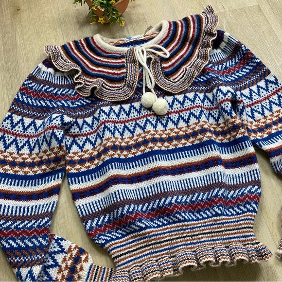 Vintage 70's Patterned Collared Sweater - Picture 6 of 9